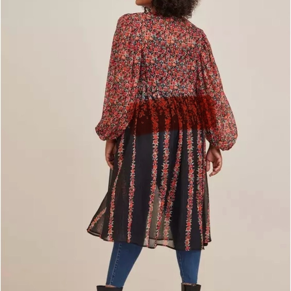 Torrid Lurex Chiffon Tie-Front Maxi Floral Kimono Multi Size 3 Paisley Black - Picture 2 of 10